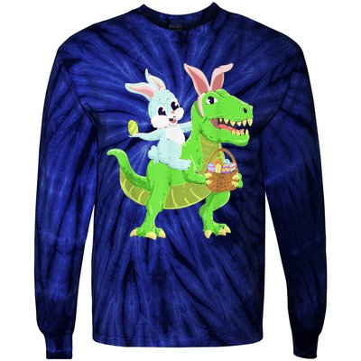 Easter Bunny Riding Dinosaur T Rex Easter Tie-Dye Long Sleeve Shirt