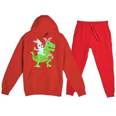 Easter Bunny Riding Dinosaur T Rex Easter Premium Hooded Sweatsuit Set