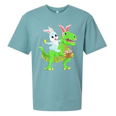 Easter Bunny Riding Dinosaur T Rex Easter Sueded Cloud Jersey T-Shirt