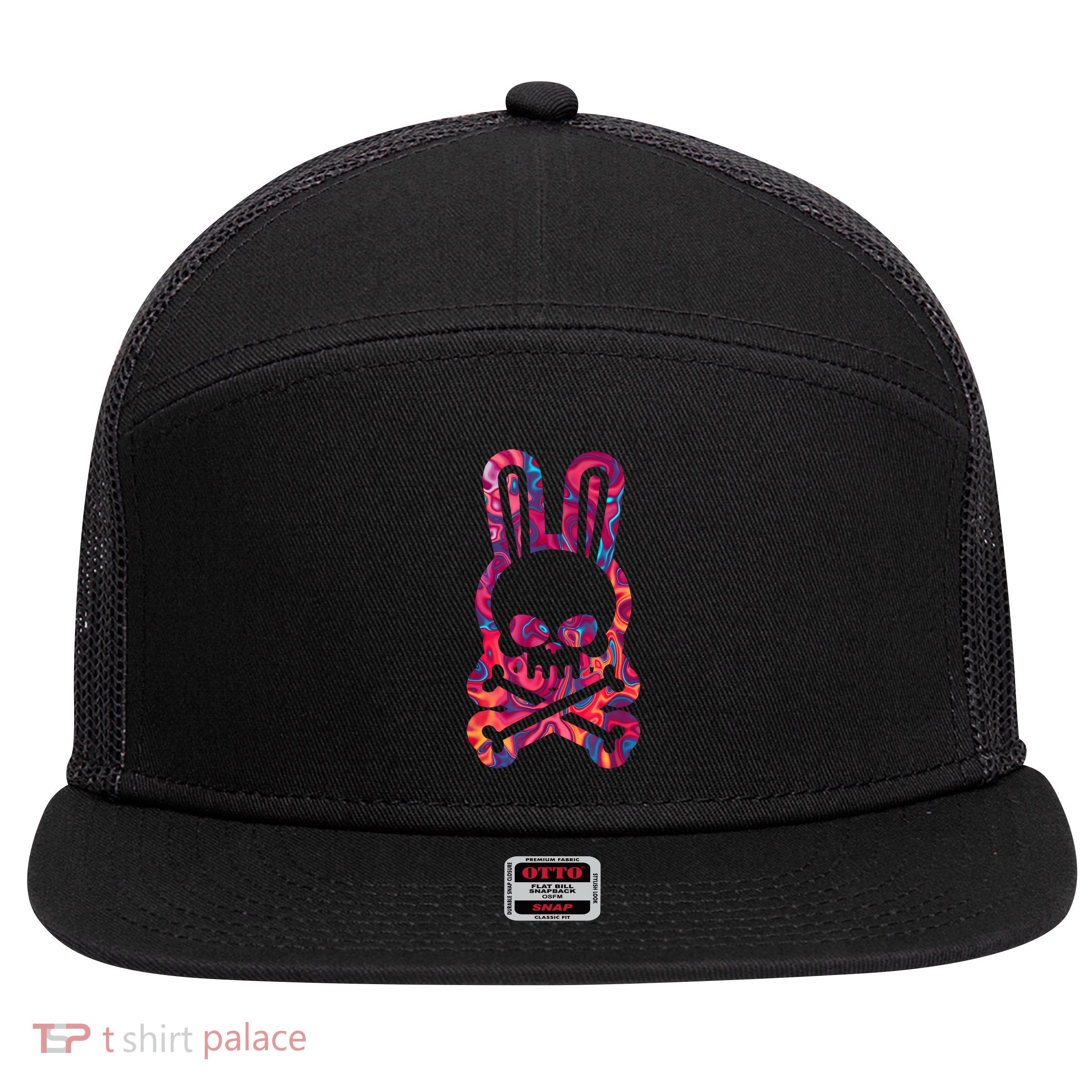 Easter Bunny Retro Tie Dye Bunny Skull Cross Bone  7 Panel Mesh Trucker Snapback Hat