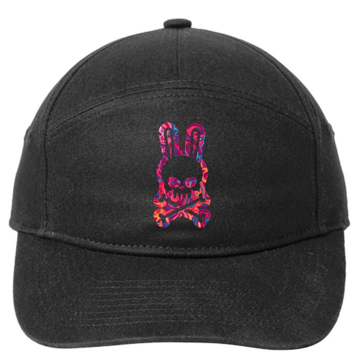 Easter Bunny Retro Tie Dye Bunny Skull Cross Bone  7-Panel Snapback Hat