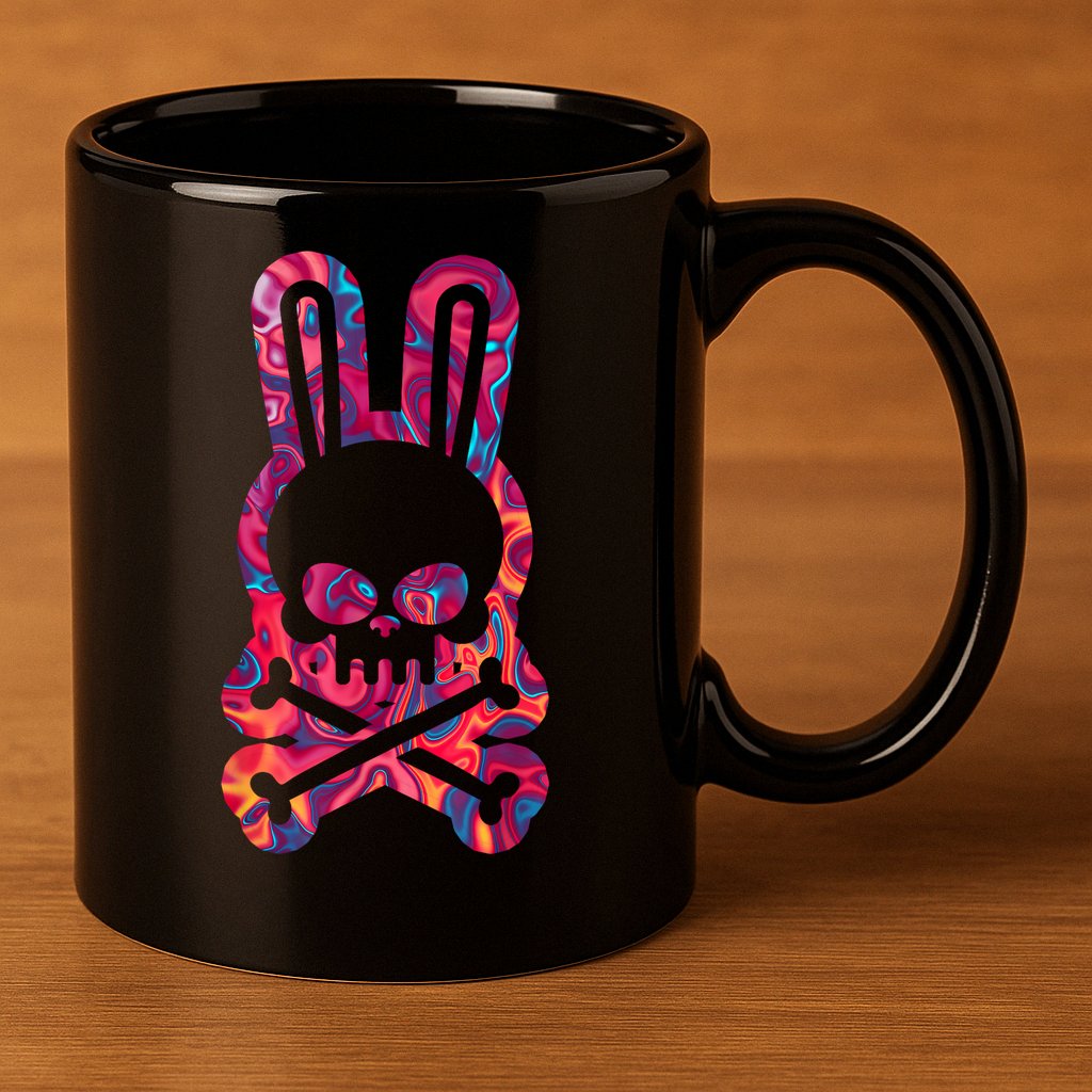 Easter Bunny Retro Tie Dye Bunny Skull Cross Bone  11oz C Handle Ceramic Mug