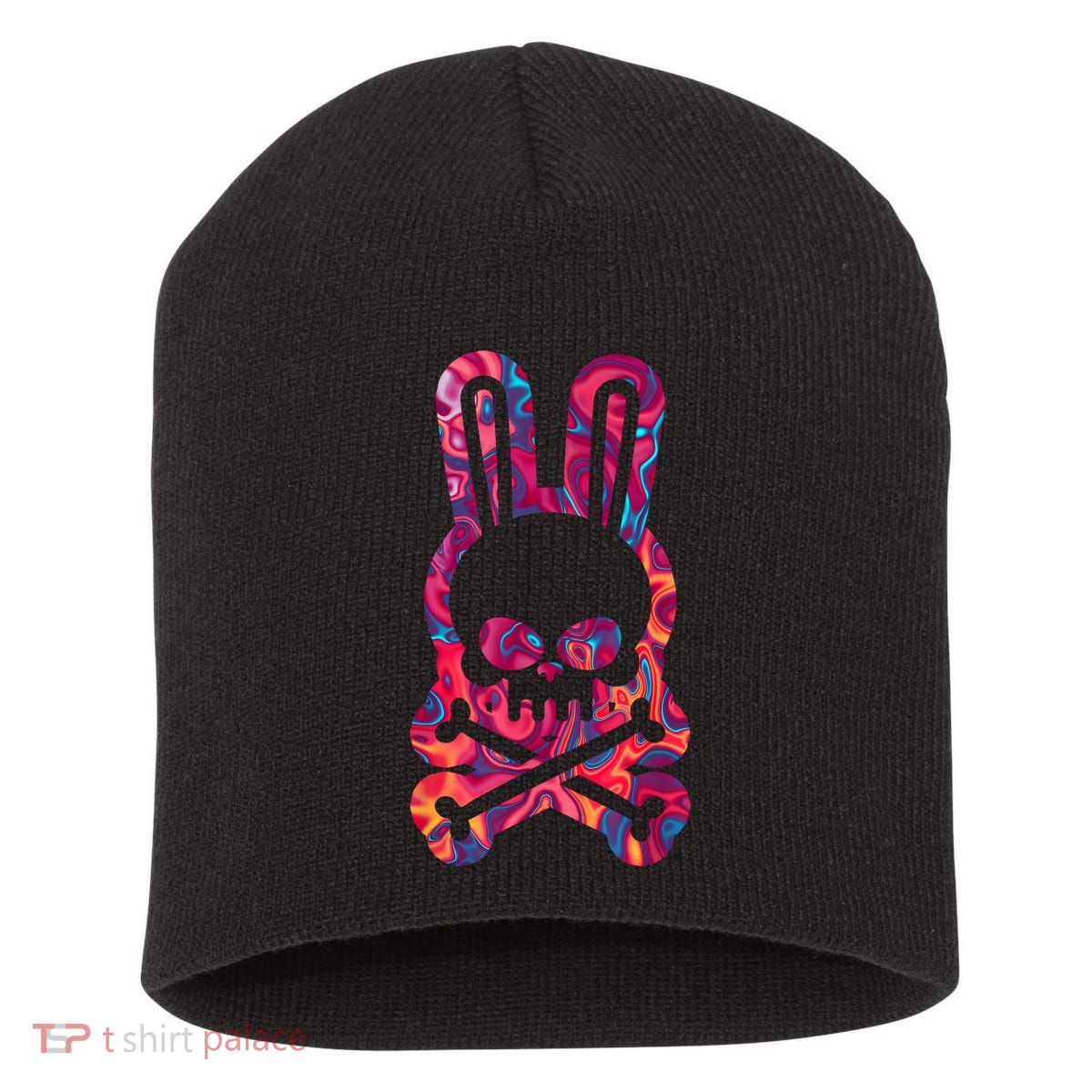 Easter Bunny Retro Tie Dye Bunny Skull Cross Bone  Short Acrylic Beanie