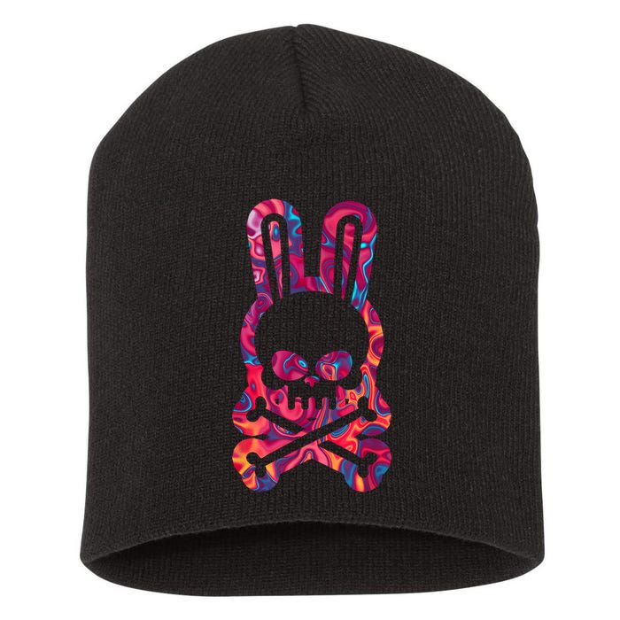 Easter Bunny Retro Tie Dye Bunny Skull Cross Bone  Short Acrylic Beanie