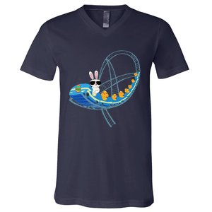 Easter Bunny Rabbit Roller Coaster Theme Park Ride V-Neck T-Shirt