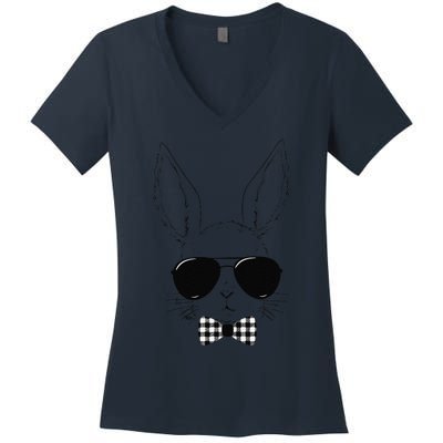 Easter Bunny Rabbit With Glasses Easter Day Women's V-Neck T-Shirt