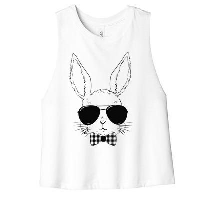 Easter Bunny Rabbit With Glasses Easter Day Women's Racerback Cropped Tank