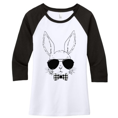 Easter Bunny Rabbit With Glasses Easter Day Women's Tri-Blend 3/4-Sleeve Raglan Shirt