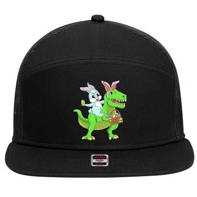 Easter Bunny Riding Dinosaur T Rex Easter 7 Panel Mesh Trucker Snapback Hat