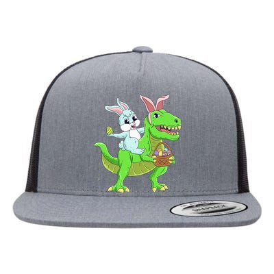 Easter Bunny Riding Dinosaur T Rex Easter Flat Bill Trucker Hat