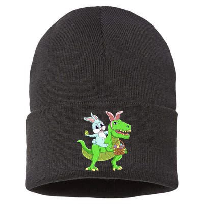 Easter Bunny Riding Dinosaur T Rex Easter Sustainable Knit Beanie