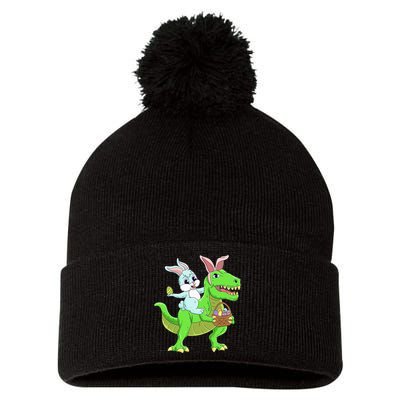 Easter Bunny Riding Dinosaur T Rex Easter Pom Pom 12in Knit Beanie