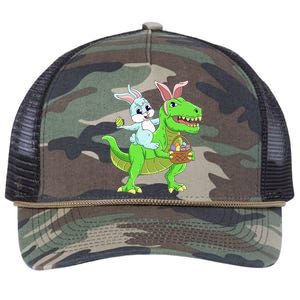 Easter Bunny Riding Dinosaur T Rex Easter Retro Rope Trucker Hat Cap