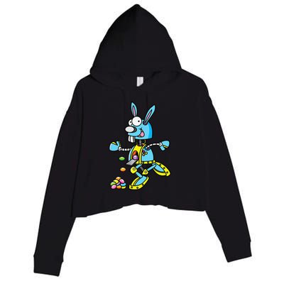 Easter Bunny Robot Robotics Gift For Egg Hunt Crop Fleece Hoodie