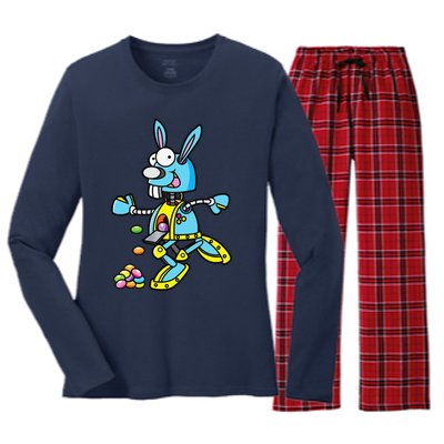 Easter Bunny Robot Robotics Gift For Egg Hunt Women's Long Sleeve Flannel Pajama Set 