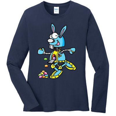 Easter Bunny Robot Robotics Gift For Egg Hunt Ladies Long Sleeve Shirt