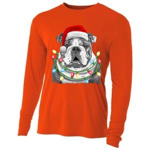 English Bulldog Santa Christmas Tree Lights Xmas Dog Cool Gift Cooling Performance Long Sleeve Crew