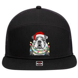 English Bulldog Santa Christmas Tree Lights Xmas Dog Cool Gift 7 Panel Mesh Trucker Snapback Hat