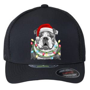 English Bulldog Santa Christmas Tree Lights Xmas Dog Cool Gift Flexfit Unipanel Trucker Cap