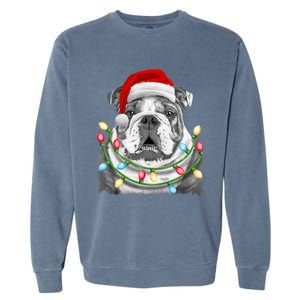 English Bulldog Santa Christmas Tree Lights Xmas Dog Cool Gift Garment-Dyed Sweatshirt