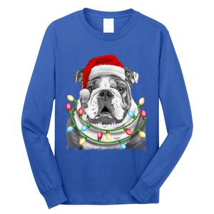 English Bulldog Santa Christmas Tree Lights Xmas Dog Cool Gift Long Sleeve Shirt