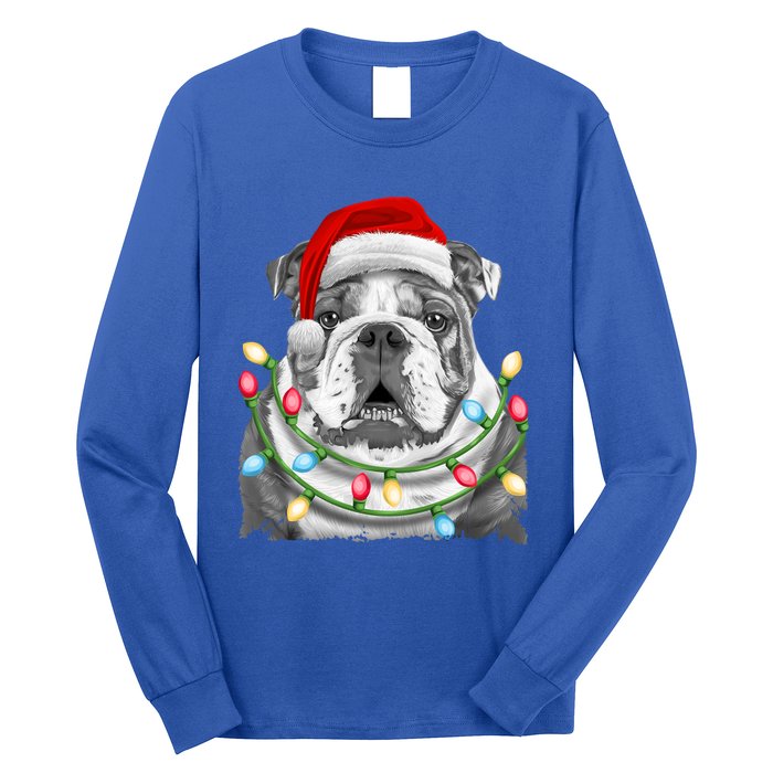 English Bulldog Santa Christmas Tree Lights Xmas Dog Cool Gift Long Sleeve Shirt