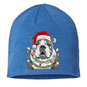 English Bulldog Santa Christmas Tree Lights Xmas Dog Cool Gift Sustainable Beanie