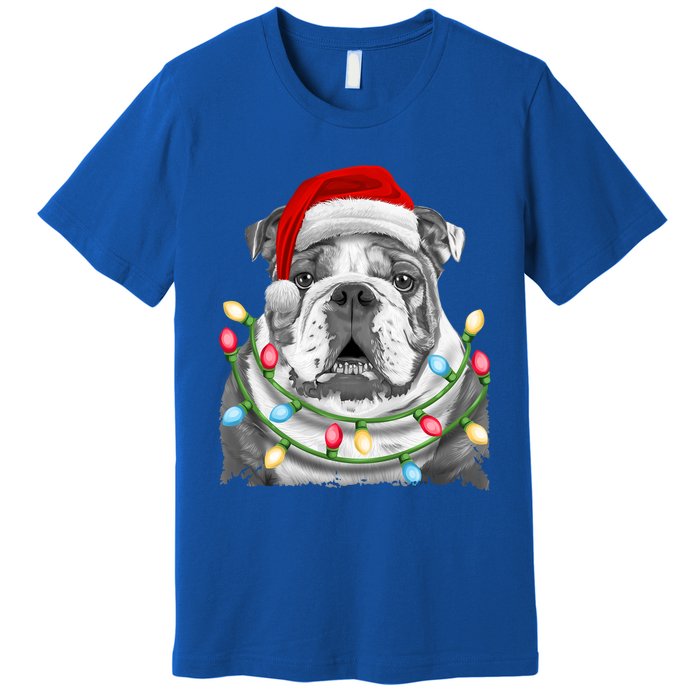 English Bulldog Santa Christmas Tree Lights Xmas Dog Cool Gift Premium T-Shirt