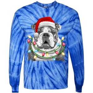 English Bulldog Santa Christmas Tree Lights Xmas Dog Cool Gift Tie-Dye Long Sleeve Shirt