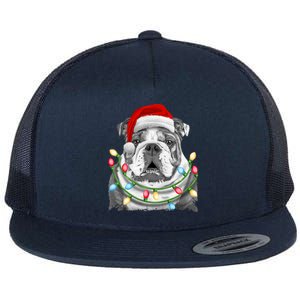 English Bulldog Santa Christmas Tree Lights Xmas Dog Cool Gift Flat Bill Trucker Hat