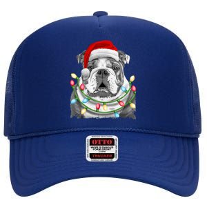 English Bulldog Santa Christmas Tree Lights Xmas Dog Cool Gift High Crown Mesh Back Trucker Hat