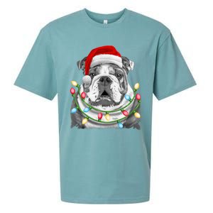 English Bulldog Santa Christmas Tree Lights Xmas Dog Cool Gift Sueded Cloud Jersey T-Shirt