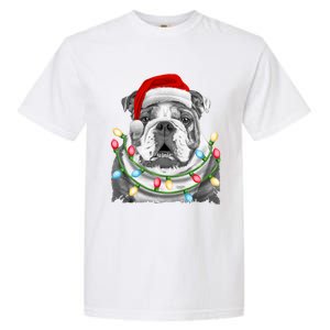 English Bulldog Santa Christmas Tree Lights Xmas Dog Cool Gift Garment-Dyed Heavyweight T-Shirt