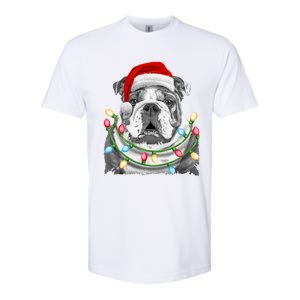 English Bulldog Santa Christmas Tree Lights Xmas Dog Cool Gift Softstyle CVC T-Shirt