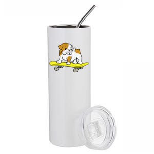 English Bulldog Skateboarding Dog Skater Bulldog Stainless Steel Tumbler