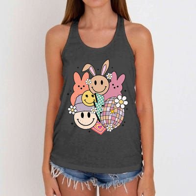 Easter Bunny Smile Face Groovy Easter Day Women's Knotted Racerback Tank