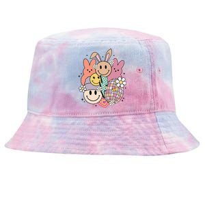 Easter Bunny Smile Face Groovy Easter Day Tie-Dyed Bucket Hat