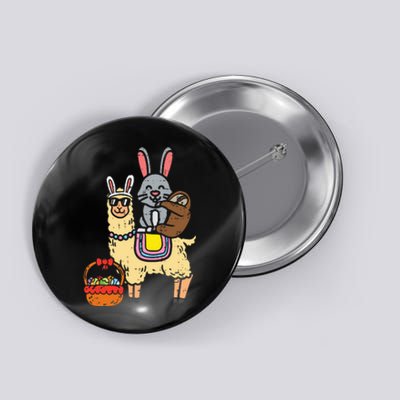 Easter Bunny Sloth On Llama Eggs Cute Alpaca Button