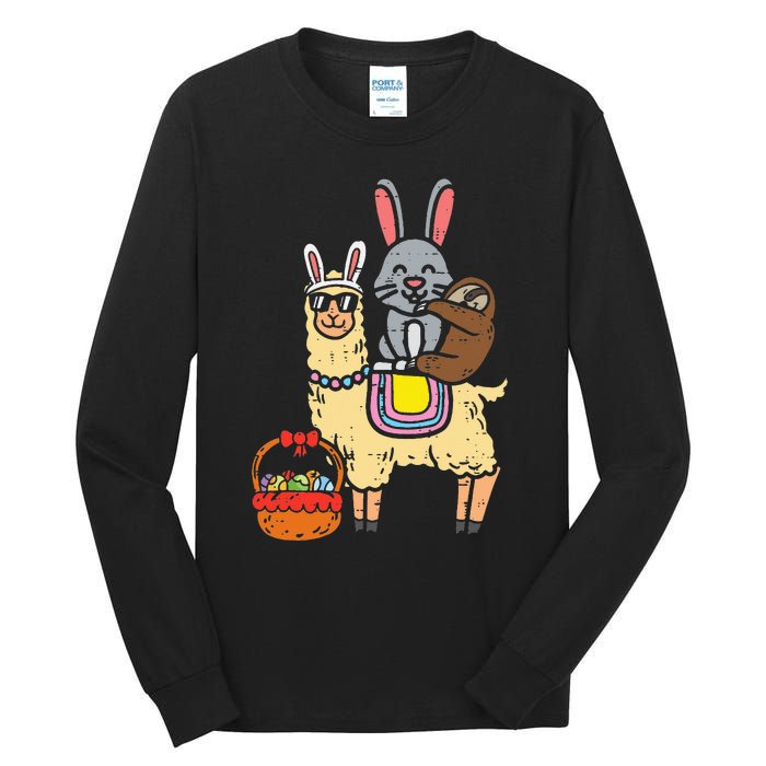 Easter Bunny Sloth On Llama Eggs Cute Alpaca Tall Long Sleeve T-Shirt