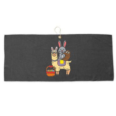 Easter Bunny Sloth On Llama Eggs Cute Alpaca Large Microfiber Waffle Golf Towel