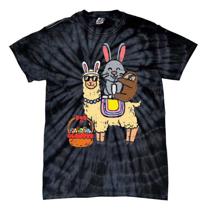 Easter Bunny Sloth On Llama Eggs Cute Alpaca Tie-Dye T-Shirt