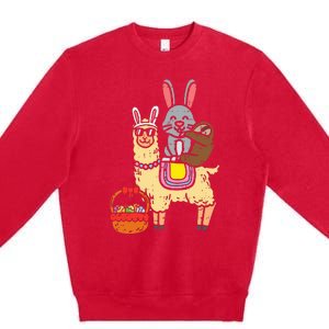 Easter Bunny Sloth On Llama Eggs Cute Alpaca Premium Crewneck Sweatshirt