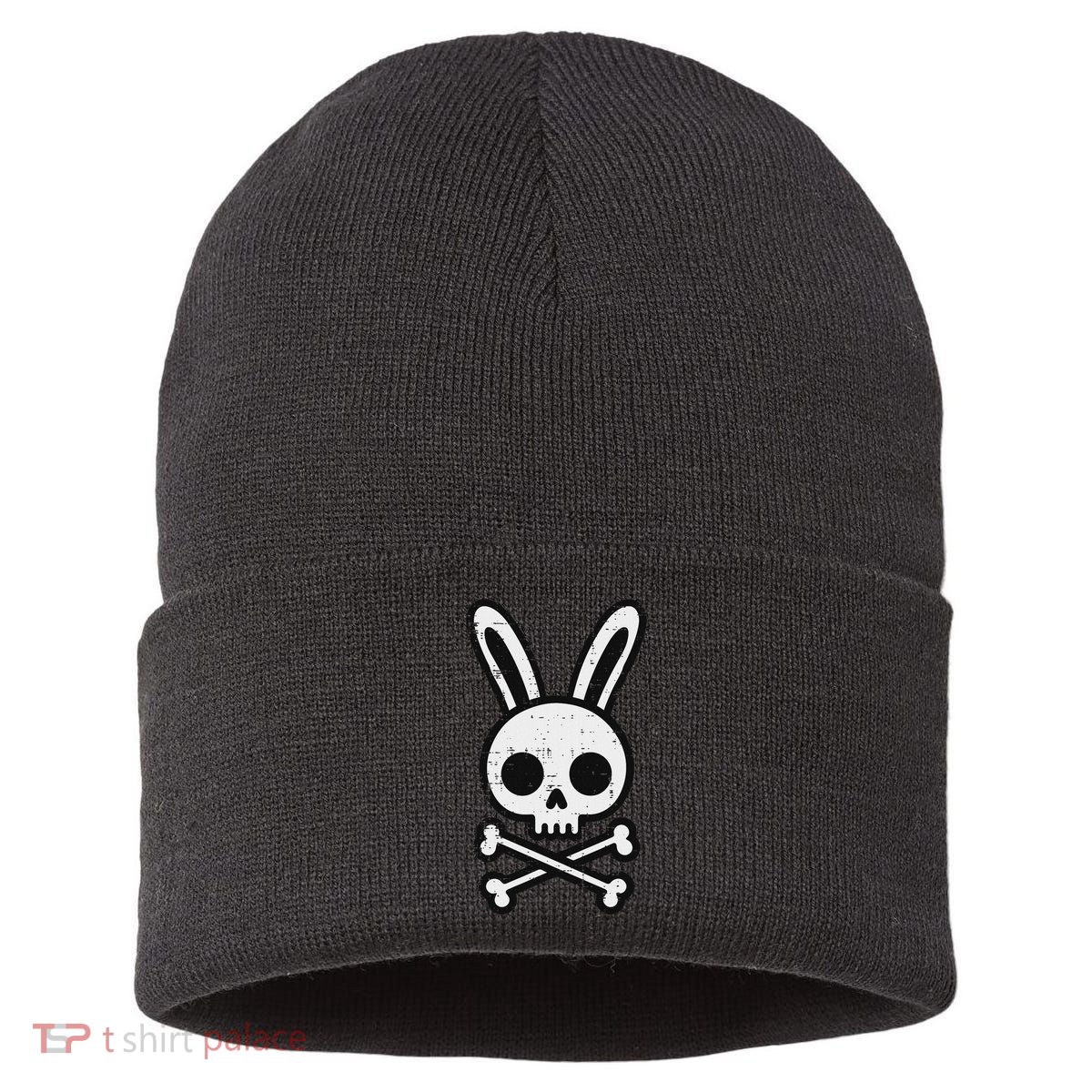 Easter Bunny Skull Cross Bones Rabbit Goth Sustainable Knit Beanie