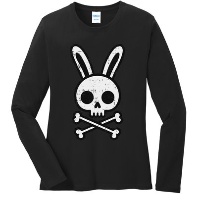Easter Bunny Skull Cross Bones Rabbit Goth Ladies Long Sleeve Shirt