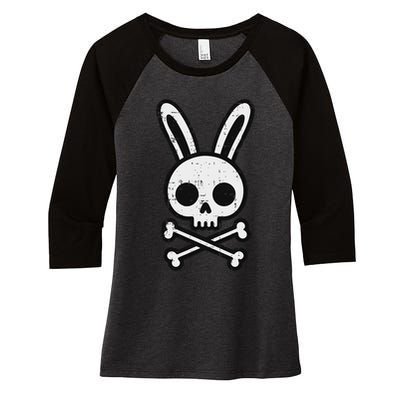 Easter Bunny Skull Cross Bones Rabbit Goth Women's Tri-Blend 3/4-Sleeve Raglan Shirt
