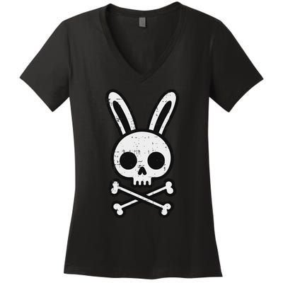 Easter Bunny Skull Cross Bones Rabbit Goth Women's V-Neck T-Shirt