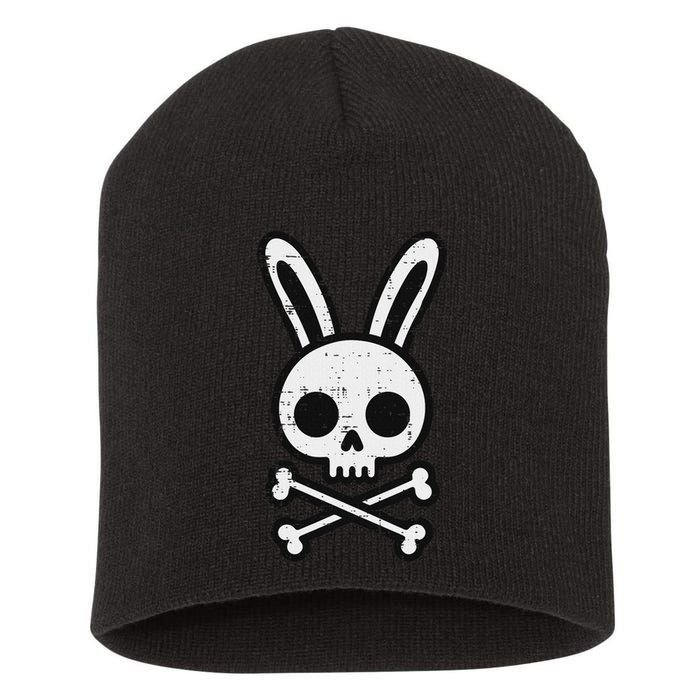 Easter Bunny Skull Cross Bones Rabbit Goth Short Acrylic Beanie