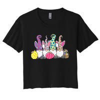 Easter Bunny Spring Cute Gnome Easter Egg Hunting And Basket Women's Crop Top Tee