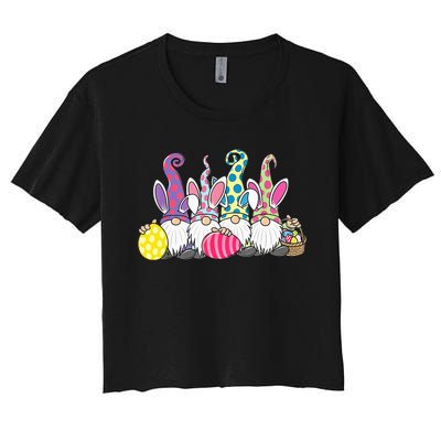 Easter Bunny Spring Cute Gnome Easter Egg Hunting And Basket Women's Crop Top Tee