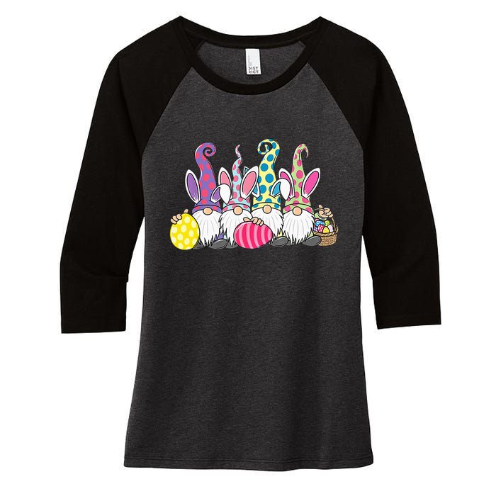 Easter Bunny Spring Cute Gnome Easter Egg Hunting And Basket Women's Tri-Blend 3/4-Sleeve Raglan Shirt